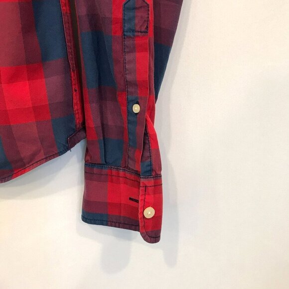 Abercrombie & Fitch Long Sleeve Button Muscle Shirt Red Blue Plaid Sz Small - Picture 5 of 14